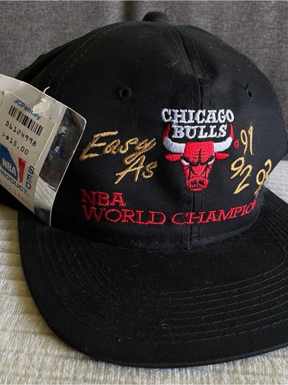 Vintage Chicago Bulls Easy 91, 92, 93 NBA Champions Snapback Hat Black